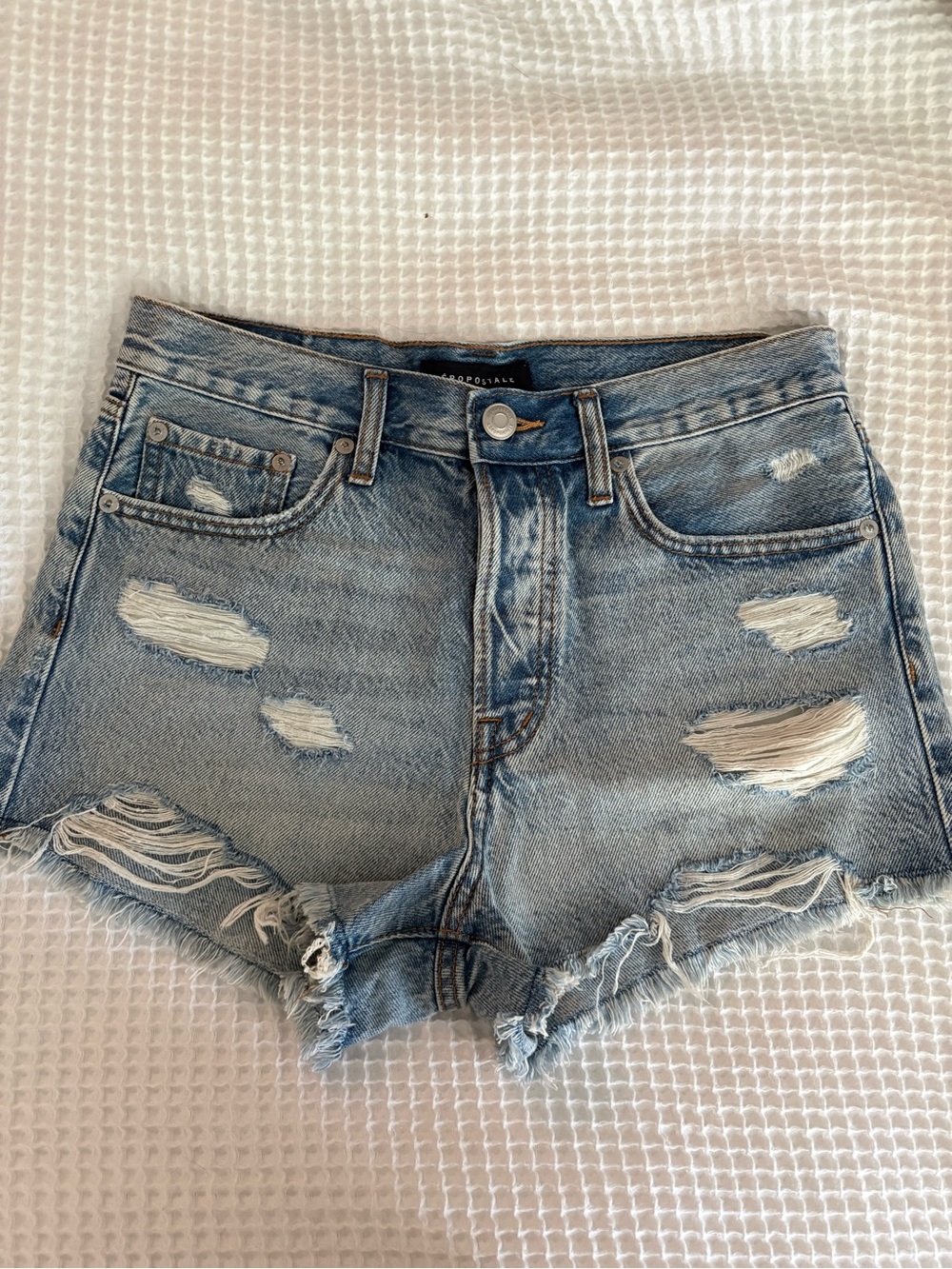 Distressed Light Blue Denim High-Rise Women's Shorts